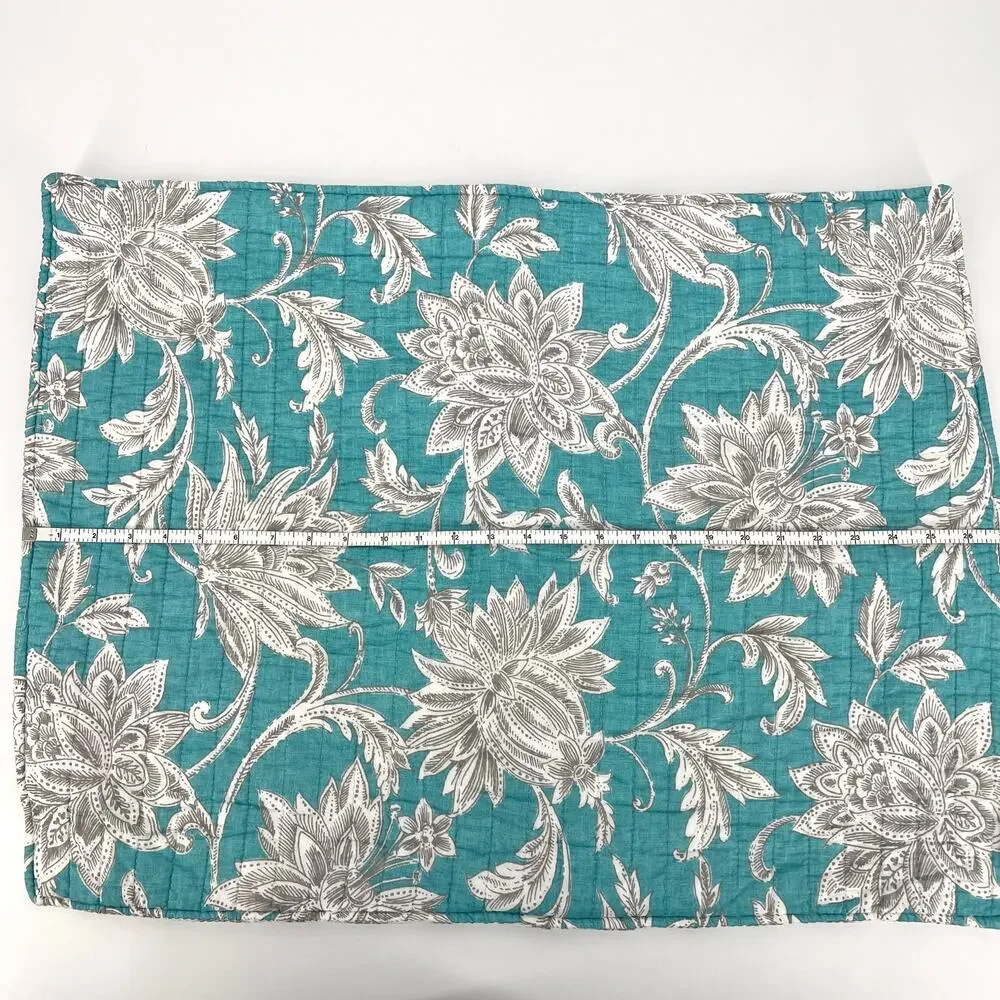 Villa Lugano Pair of Teal and White Quilted Pillow Shams 20